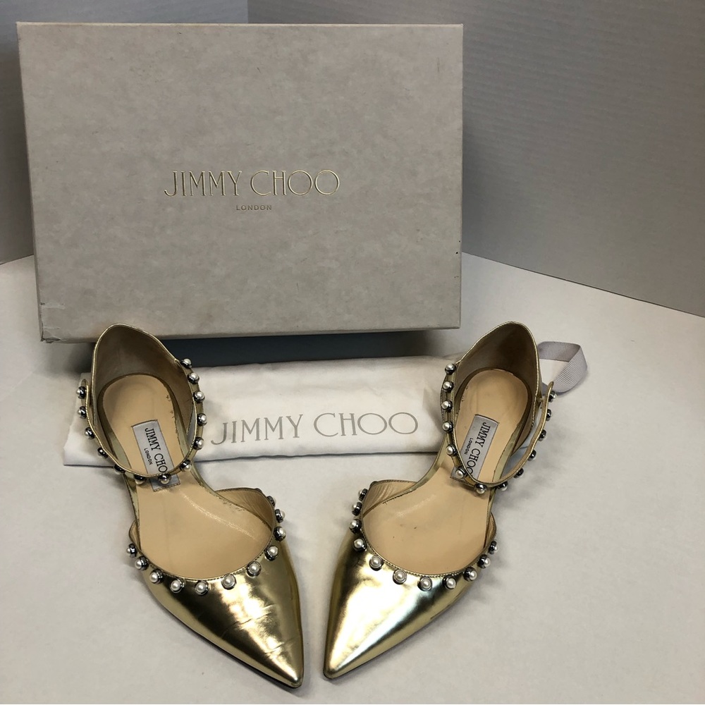 Jimmy Choo leema flat, gold, EUC - Picture 1 of 13